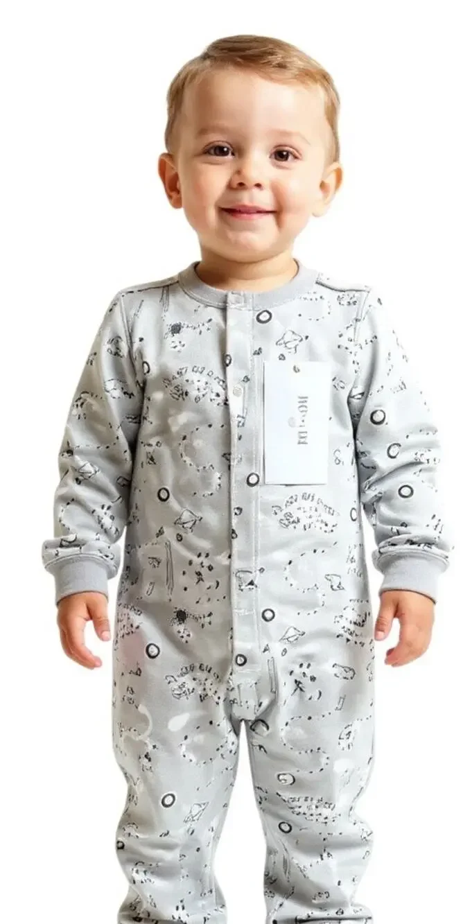 Hart+Landy Tiny Gray Space-Themed Footed Pima Cotton Bodysuit One Piece NB